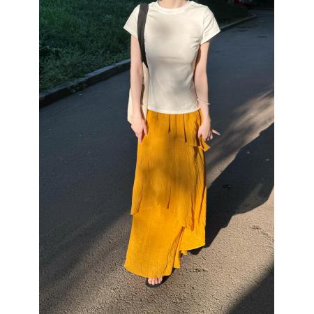 纯欲通勤修身短袖上衣+不规则荷叶边A字蛋糕裙  服裝批發女裝批發服飾貨源