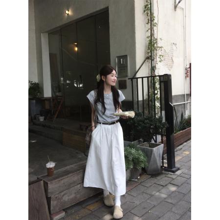 法式复古飞飞袖衬衣+高腰A字半身裙两件套装  服裝批發女裝批發服飾貨源