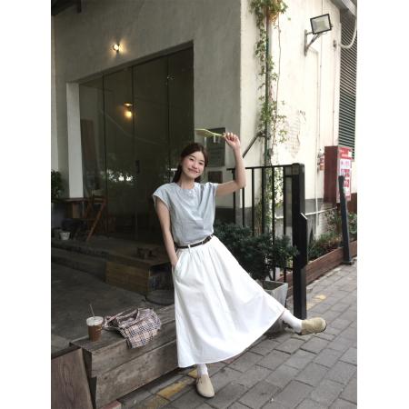 法式复古飞飞袖衬衣+高腰A字半身裙两件套装  服裝批發女裝批發服飾貨源