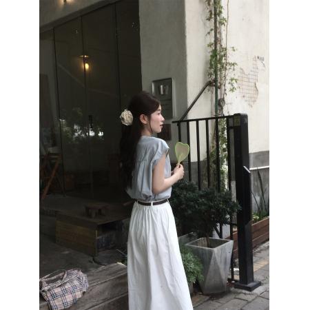 法式复古飞飞袖衬衣+高腰A字半身裙两件套装  服裝批發女裝批發服飾貨源