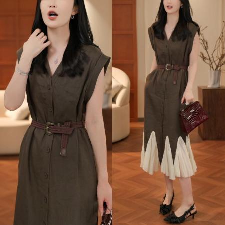 网红爆款衬衫式连衣裙女夏季新款设计感网纱拼接显瘦A字裙潮  服裝批發女裝批發服飾貨源