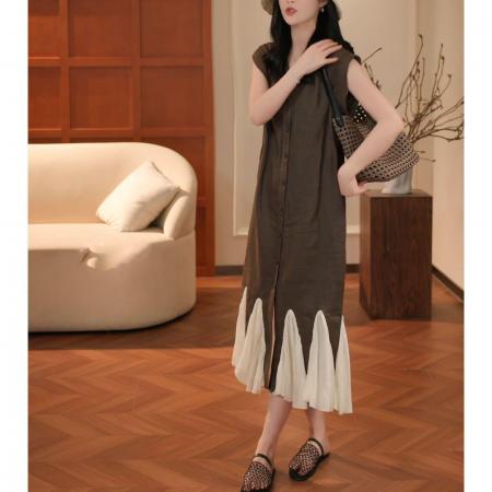 网红爆款衬衫式连衣裙女夏季新款设计感网纱拼接显瘦A字裙潮  服裝批發女裝批發服飾貨源