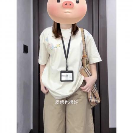 刺绣+内里铺布纯棉精梳紧密短袖t恤女  服裝批發女裝批發服飾貨源