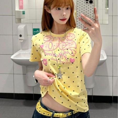 发泡印花支奥代尔纯棉短袖女  服裝批發女裝批發服飾貨源