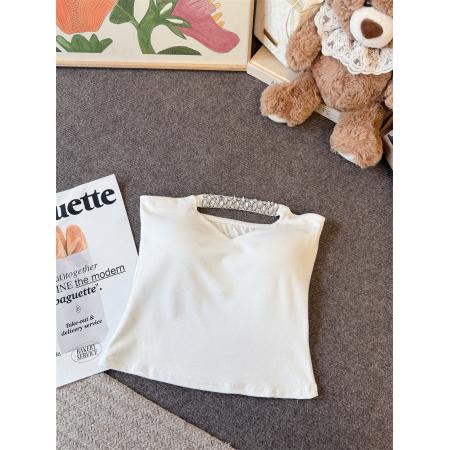 春装性感抹胸上衣女气质镂空钉钻背心自带胸垫  服裝批發女裝批發服飾貨源