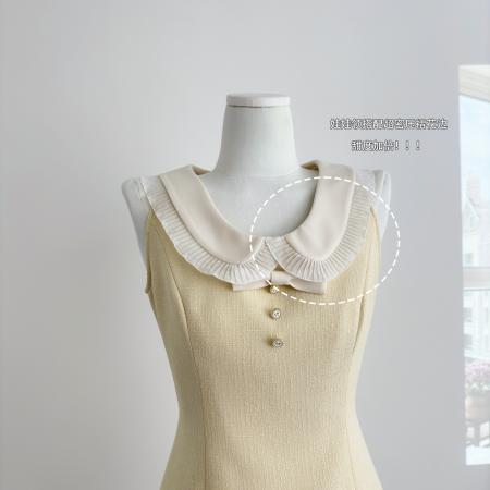 Q女家奶黄瘦瘦包/小香风娃娃领连衣裙女夏季收腰显瘦千金短裙子  服裝批發女裝批發服飾貨源