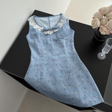 Q女家花颂收藏家/早春装千金牛仔背心裙蕾丝打底蓝色连衣裙  服裝批發女裝批發服飾貨源