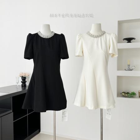 oshea赫本千金风泡泡袖连衣裙女新款夏季减龄显瘦a字短伞裙  服裝批發女裝批發服飾貨源