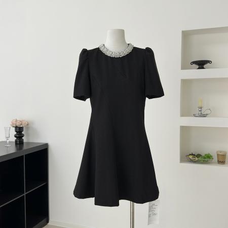 oshea赫本千金风泡泡袖连衣裙女新款夏季减龄显瘦a字短伞裙  服裝批發女裝批發服飾貨源