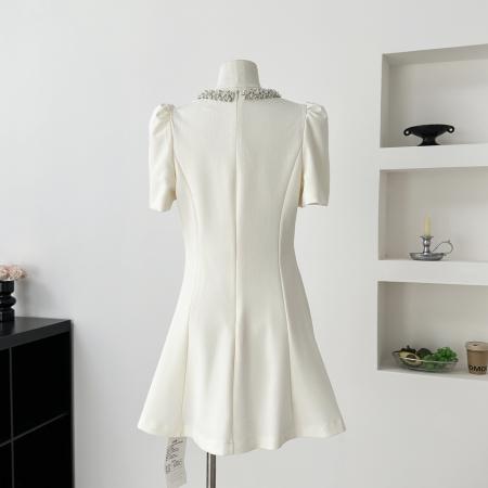 oshea赫本千金风泡泡袖连衣裙女新款夏季减龄显瘦a字短伞裙  服裝批發女裝批發服飾貨源