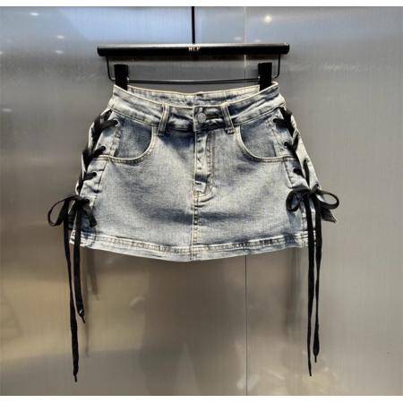 小众设计感绑带辣妹包臀裙女春夏美式复古高街豹纹牛仔半身裙  服裝批發女裝批發服飾貨源