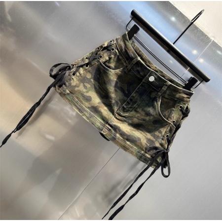 小众设计感绑带辣妹包臀裙女春夏美式复古高街豹纹牛仔半身裙  服裝批發女裝批發服飾貨源