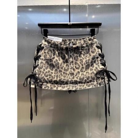 小众设计感绑带辣妹包臀裙女春夏美式复古高街豹纹牛仔半身裙  服裝批發女裝批發服飾貨源