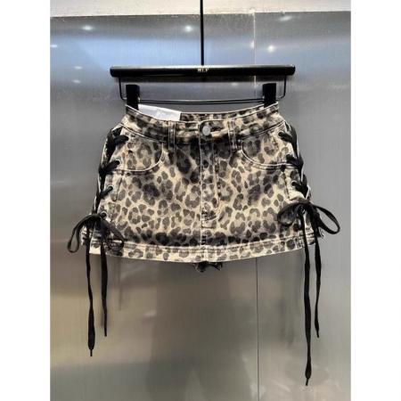 小众设计感绑带辣妹包臀裙女春夏美式复古高街豹纹牛仔半身裙  服裝批發女裝批發服飾貨源