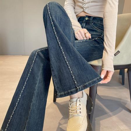 不贴腿微喇牛仔裤女春秋新款遮胯修身高腰显瘦微喇瘦腿裤  服裝批發女裝批發服飾貨源