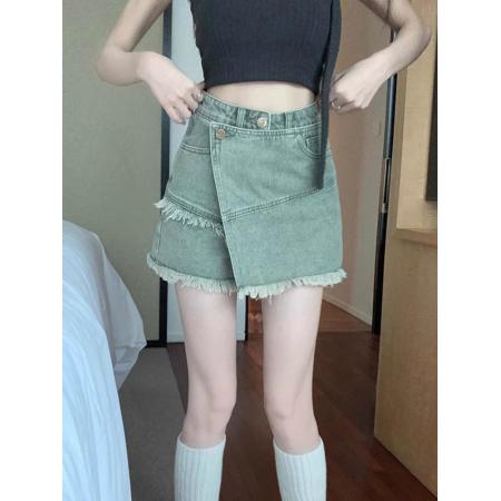 大码胖mm显瘦梨型身材牛仔短裙裤女高腰宽松遮肉半身裙设计感夏季  服裝批發女裝批發服飾貨源