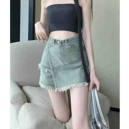 大码胖mm显瘦梨型身材牛仔短裙裤女高腰宽松遮肉半身裙设计感夏季  服裝批發女裝批發服飾貨源