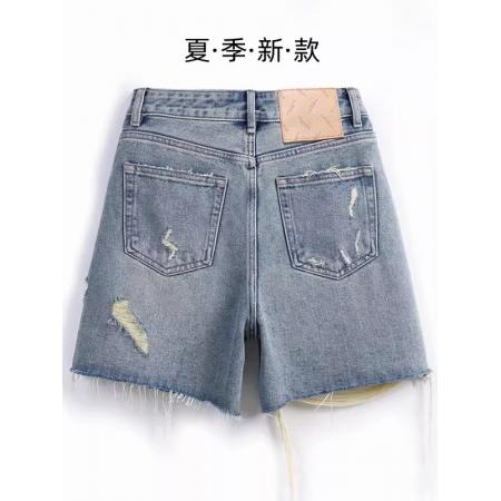 夏季新款满天星烫钻牛仔短裤女胖mm宽松显瘦百休闲搭破洞热裤  服裝批發女裝批發服飾貨源
