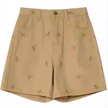 夏季新款蝴蝶结刺绣大码牛仔休闲短裤胖mm高腰百搭显瘦热裤女  服裝批發女裝批發服飾貨源