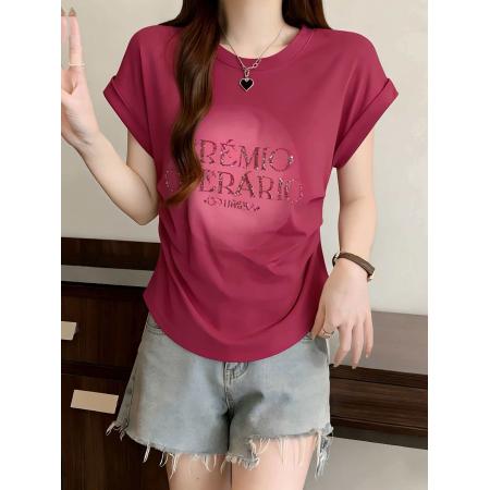 大码新款黑色褶皱短袖T恤女夏季新款微胖气质显瘦上衣  服裝批發女裝批發服飾貨源