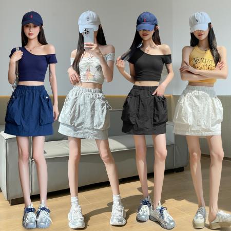 夏季新款宽松高腰显瘦小个子运动风休闲短裤女工装裤裙  服裝批發女裝批發服飾貨源