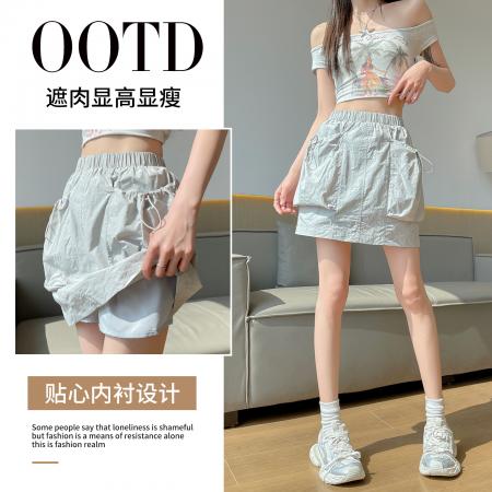 夏季新款宽松高腰显瘦小个子运动风休闲短裤女工装裤裙  服裝批發女裝批發服飾貨源