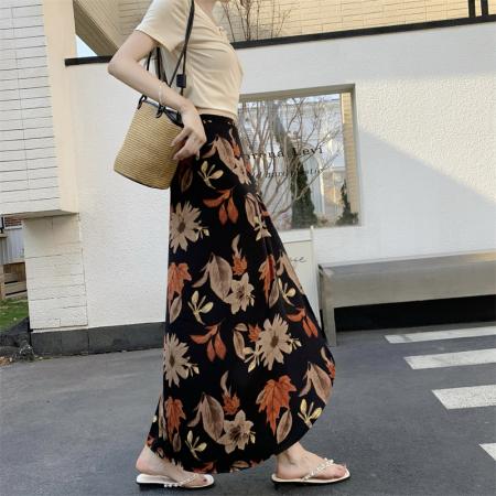 模特度假风花色包臀裙一片式围裙系带沙滩裙开衩半身裙  服裝批發女裝批發服飾貨源