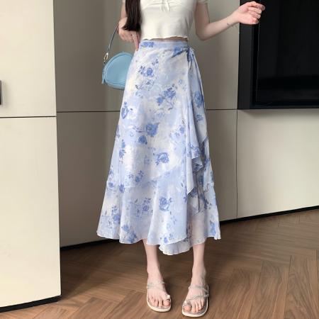 模特多种花色荷叶边雪纺半身裙一片式围裙防嗮仙女裙  服裝批發女裝批發服飾貨源