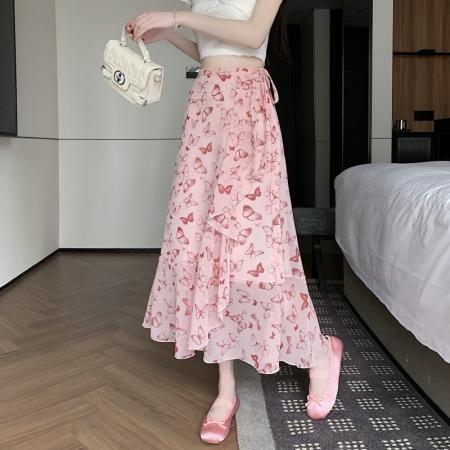 模特多种花色荷叶边雪纺半身裙一片式围裙防嗮仙女裙  服裝批發女裝批發服飾貨源