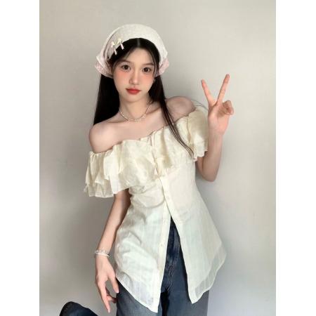 原版条纹面料有抽筋夏季收腰显瘦掐腰衬衣小众设计感露  服裝批發女裝批發服飾貨源