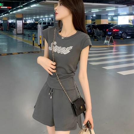 BY13702# 夏装搭配一整套韩系减龄炸街休闲运动小个子显高短袖短裤两件套女  服裝批發女裝批發服飾貨源