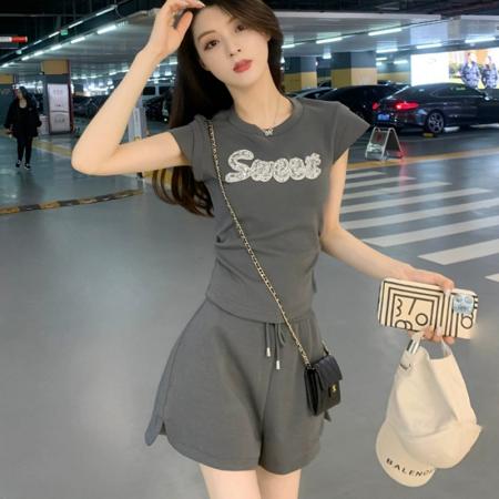 BY13702# 夏装搭配一整套韩系减龄炸街休闲运动小个子显高短袖短裤两件套女  服裝批發女裝批發服飾貨源