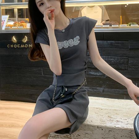 BY13702# 夏装搭配一整套韩系减龄炸街休闲运动小个子显高短袖短裤两件套女  服裝批發女裝批發服飾貨源