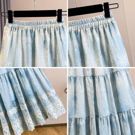 BY13704# 大码女装春夏新款胖mm气质水墨风扎染刺绣高垂感A字半身裙子  服裝批發女裝批發服飾貨源