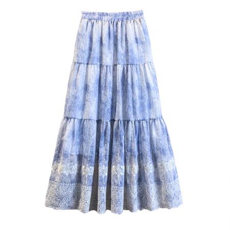 BY13704# 大码女装春夏新款胖mm气质水墨风扎染刺绣高垂感A字半身裙子  服裝批發女裝批發服飾貨源