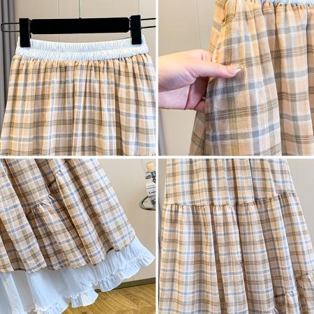 BY13705# 大码女装春夏新款胖mm森女系清新甜美设计感双层荷叶边半身裙  服裝批發女裝批發服飾貨源