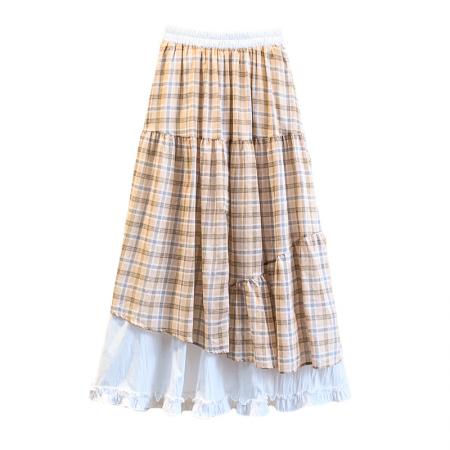 BY13705# 大码女装春夏新款胖mm森女系清新甜美设计感双层荷叶边半身裙  服裝批發女裝批發服飾貨源