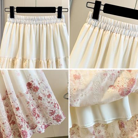 BY13706# 大码女装春夏新款胖mm气质国风花朵刺绣遮肚显瘦A字半身裙子  服裝批發女裝批發服飾貨源