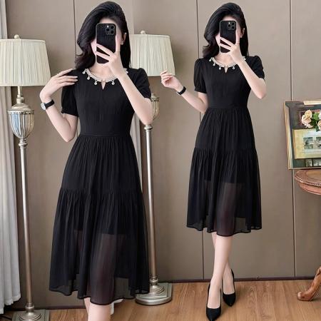 BY13712# 夏季新款亚麻气质显瘦休闲老钱风中长款连衣裙女  服裝批發女裝批發服飾貨源