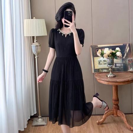 BY13712# 夏季新款亚麻气质显瘦休闲老钱风中长款连衣裙女  服裝批發女裝批發服飾貨源