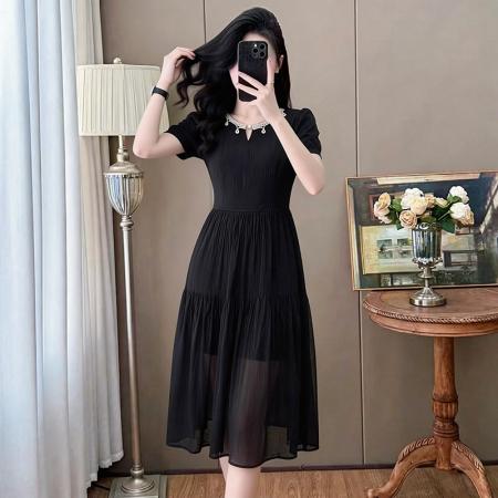 BY13712# 夏季新款亚麻气质显瘦休闲老钱风中长款连衣裙女  服裝批發女裝批發服飾貨源