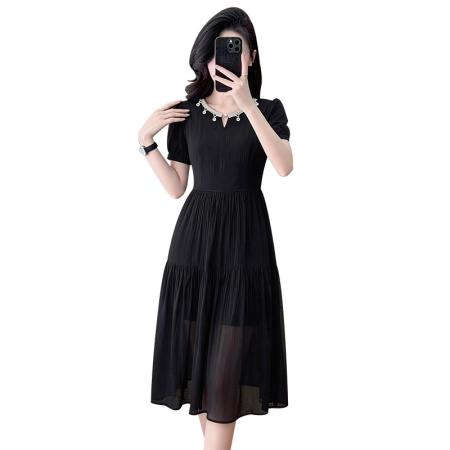 BY13712# 夏季新款亚麻气质显瘦休闲老钱风中长款连衣裙女  服裝批發女裝批發服飾貨源