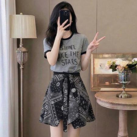 BY13715# 夏季新款美式复古炸街套装女潮流百搭上衣阔腿裙裤两件套潮  服裝批發女裝批發服飾貨源