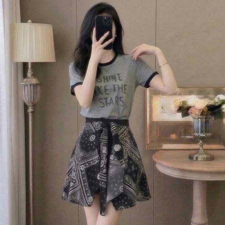 BY13715# 夏季新款美式复古炸街套装女潮流百搭上衣阔腿裙裤两件套潮  服裝批發女裝批發服飾貨源