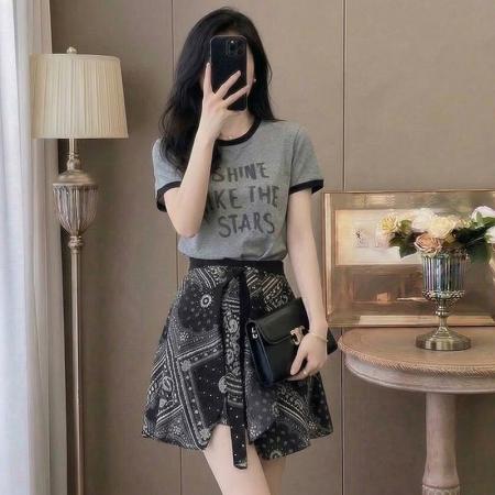 BY13715# 夏季新款美式复古炸街套装女潮流百搭上衣阔腿裙裤两件套潮  服裝批發女裝批發服飾貨源