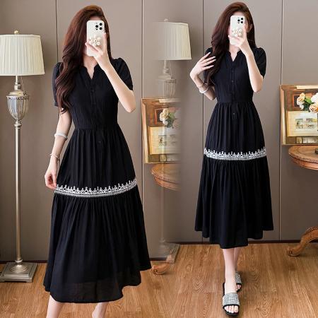 BY13716# 夏季新款复古刺绣休闲显瘦中长款连衣裙女  服裝批發女裝批發服飾貨源