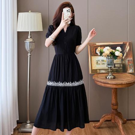 BY13716# 夏季新款复古刺绣休闲显瘦中长款连衣裙女  服裝批發女裝批發服飾貨源