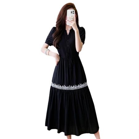 BY13716# 夏季新款复古刺绣休闲显瘦中长款连衣裙女  服裝批發女裝批發服飾貨源