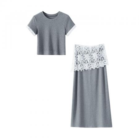 BY13721# 法式高级感灰色连衣裙子女夏季新款独特绝美漂亮套装包臀长裙  服裝批發女裝批發服飾貨源