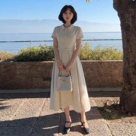 BY13725# 法式高级感polo领连衣裙子女夏季新款小个子气质绝美收腰长裙  服裝批發女裝批發服飾貨源